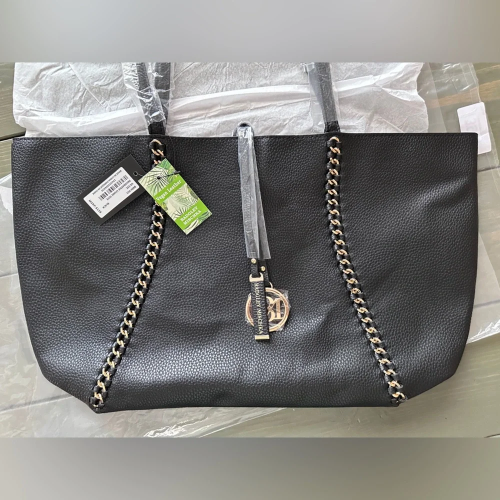 Badgley Mischka Black Tote with Chain Trim